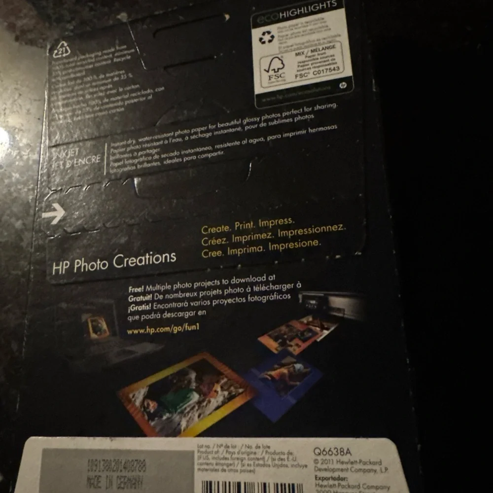 NEW‎ HP Hewlett Packard Q6638A 4 x 6 inch Glossy Printer Paper - 100 Sheets
